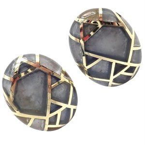 Rare Angela Cummings 18k Yellow Gold Inlaid Rock Crystal Geometric Earrings 1986